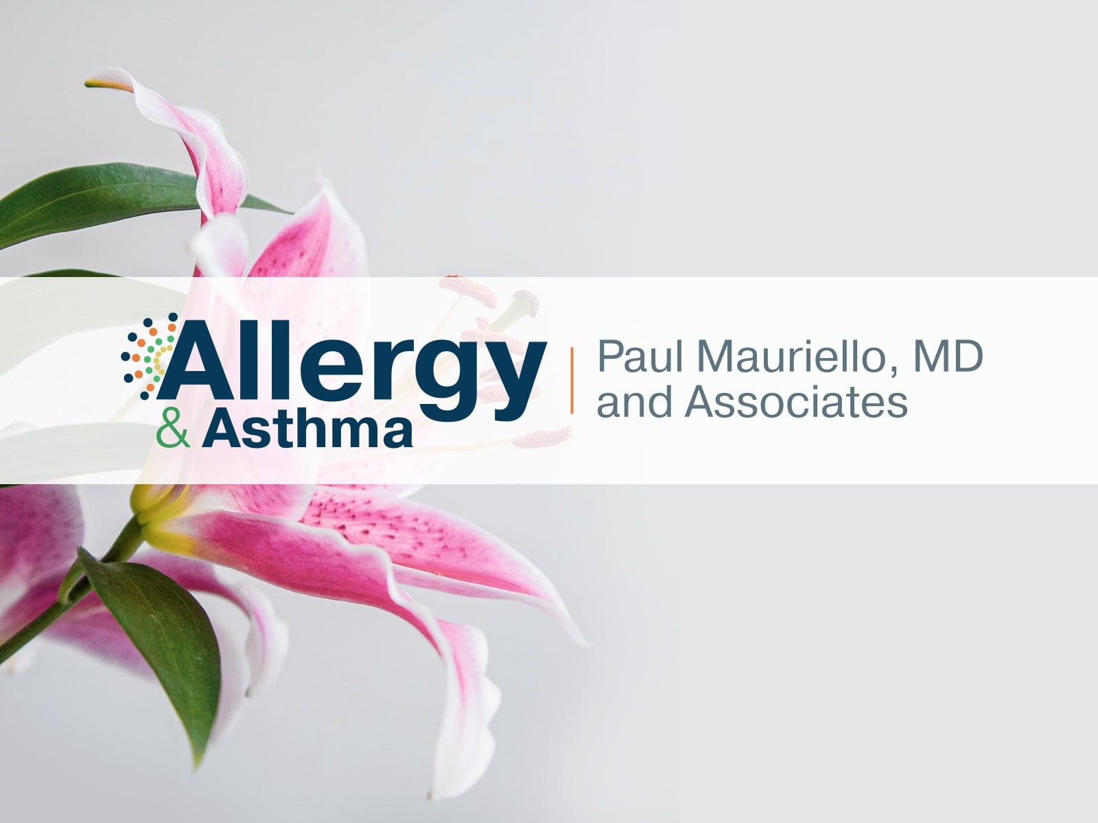 A pink and white lily is on the left. On the right, there is text that reads: 