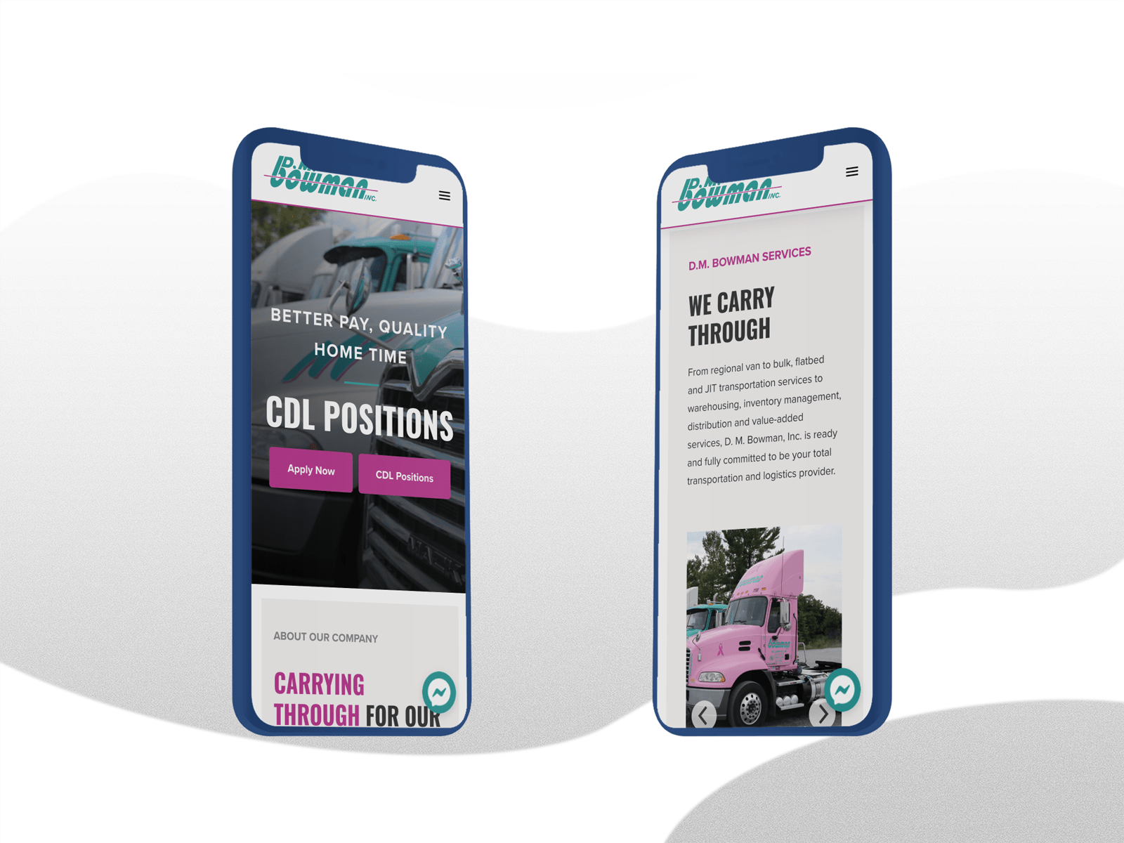 The new D.M. Bowman website displayed in multiple views on an iPhone