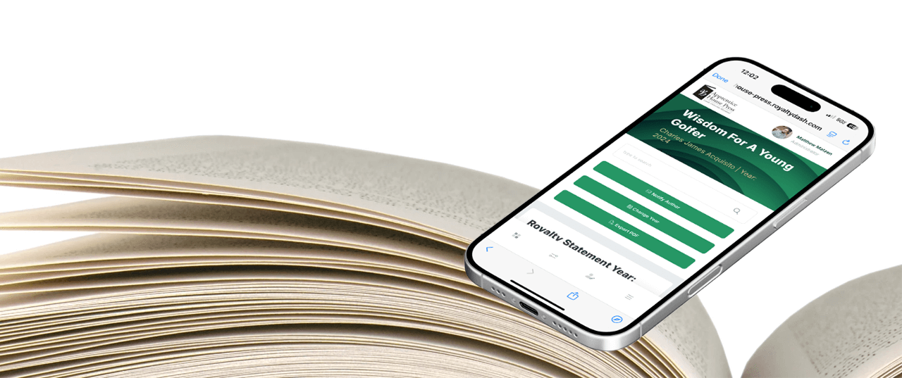 A smartphone displaying a website rests on top of an open book with visible curved pages against a white background.