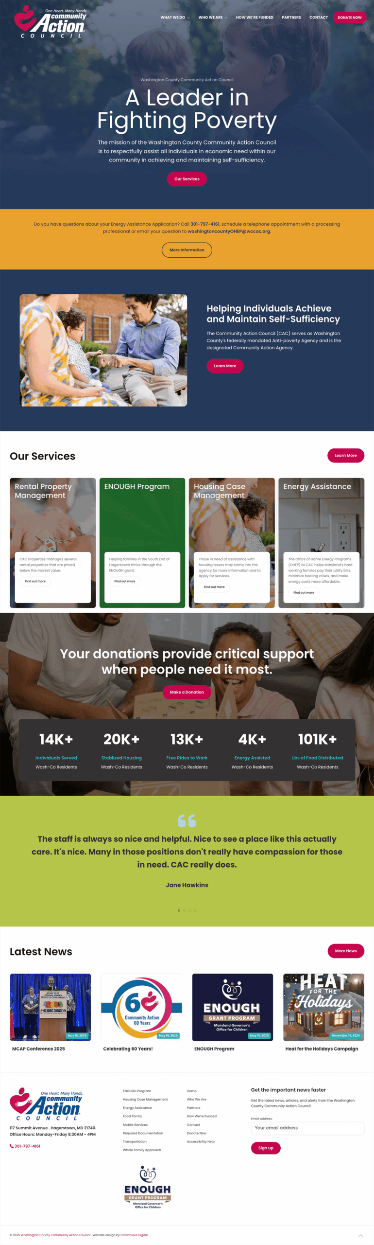 Screenshot of a nonprofit website with a banner reading 